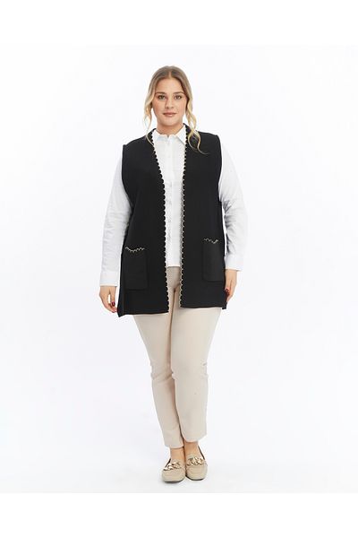 Elvin Knitwear Steel Knit Seasonal Women's Black Non-Pilling Mother Black Vest
