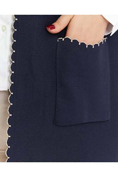 Elvin Triko Kadın Büyük Beden Anne Kalın Tüylenmez Lacivert Kışlık Yelek