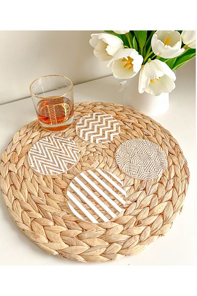 arslart Geometric Patterned Transparent Glass Plexiglass - Striped Stand