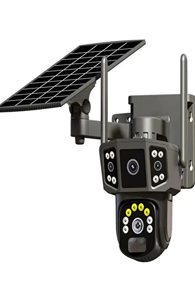 Anunnaki Solar Kamera Güneş Enerjili 1080p Full HD 3 Lensli V380 Pro Işık ve sesli Alarm Güvenlik Kamerası