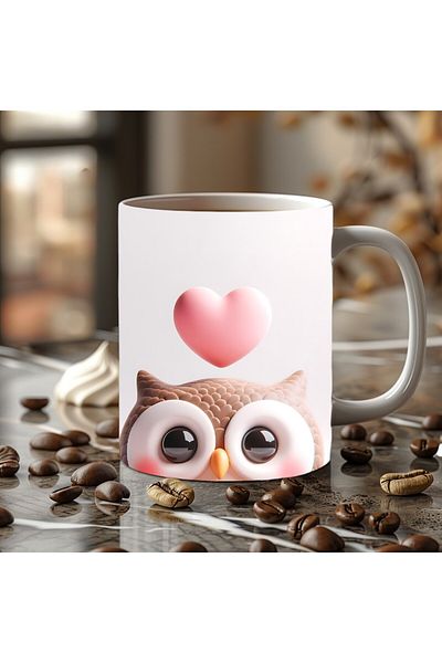 Evion Cute Animals with Hearts 3D Porcelain Mug Mug - Gift Mug - Printed Mug