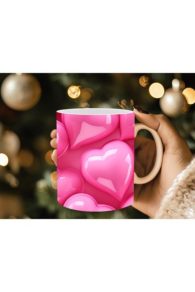 Evion Heart Pastel 3D Design Porcelain Mug - Gift Mug - Printed Mug