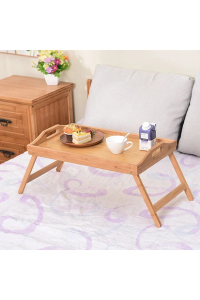 novaliz home Taşınabilir Bambu Ahşap Yatak Kahvaltı Tepsisi Katlanır Ayaklı D...