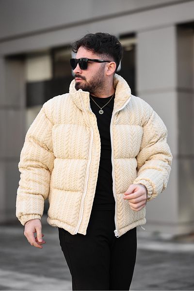 MİS MODA Men Flock Printed Inflatable Coat