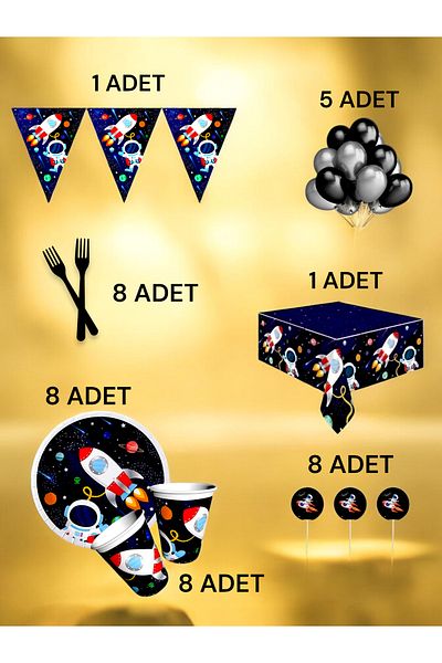 VibeHome Space Themed L Pack for 8 - Birthday Party and Fun Events