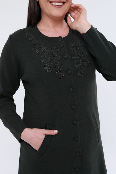 Laden Women's Kordone Embroidered Mother Thick Long Cardigan Jacket with Kordone