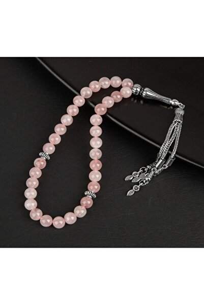 Doğal Taş Dünyası Sertifikalı Pembe Kuvars Doğal Taş Tesbih Aaa Kalite