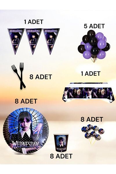 VibeHome Wednesday Themed L Pack for 8 - Birthday Party and Fun Events