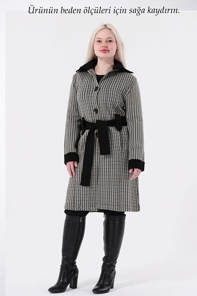 Laden Winter Mom Cap - Knitwear Steel Knit Long Thick Cardigan with Belt and Crowbar Pattern