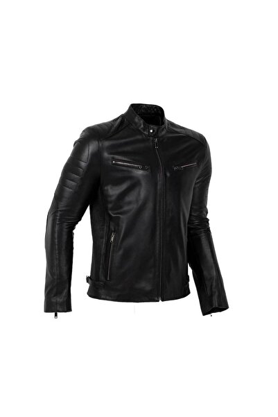 By Motto Hakiki Deri Siyah Slim Fit Erkek Ceket Leon