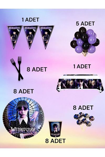 VibeHome Wednesday Themed L Pack for 8 - Birthday Party and Fun Events
