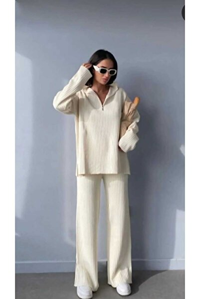 WellWay Bež ženski džemper i pantalone, dvodelni set - detalj u obliku bicikl...