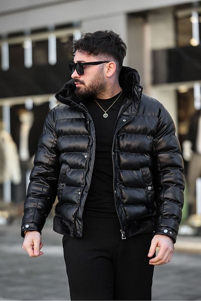 MODAEMAS ΑΝΔΡΙΚΟ ΠΑΝΤΑ ΠΟΥΦΕΡ ΔΕΡΜΑΤΙΝΟ ΠΟΥΦΕΡ ΜΕ ΛΕΠΤΟΜΕΡΗ ΓΟΥΝΑ ΚΑΤΩ ΤΗΣ ΛΑΒΕΣ