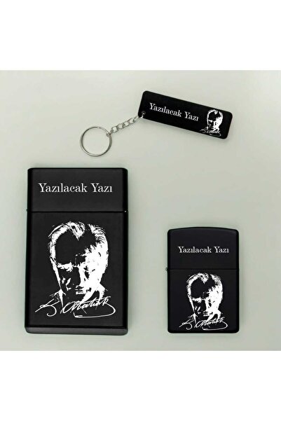 Genel Markalar Atatürk Kişiye Özel İsimli Metal Sigara Kutusu, Zippo Çakmak V...