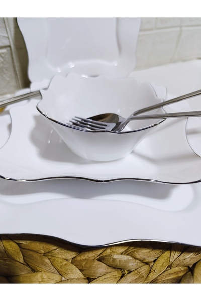 decovien Megia 6 kişilik  24 parça opal yemek takımı ( gümüş yaldızlı)