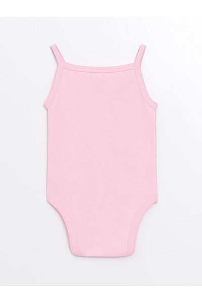 LC Waikiki Baby Pink Square Collar Strap Baby Girl Snap Body