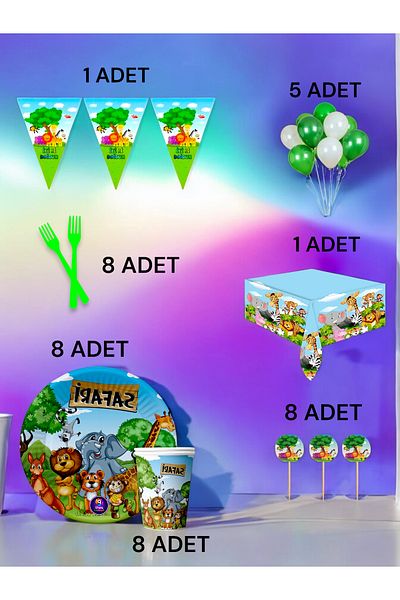 VibeHome Safari Themed L Pack for 8 - Birthday Party and Fun Events