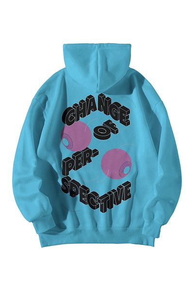 Scrovtie Baby Blue Manifest 222 - Ευθυγράμμιση με στάμπα, κουκούλα μεγάλου μεγέθους και κουκούλα με τσέπη καγκουρό