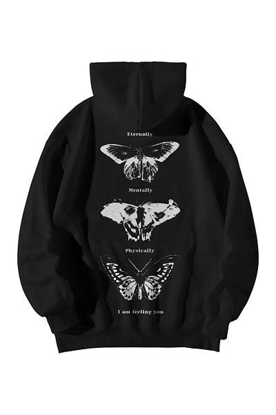 Scrovtie Women's Men's Black Manifest 666 Reflect Printed Oversize Hooded Kangaroo Pocket Hoodie