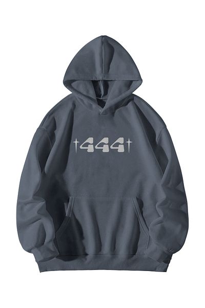 Scrovtie Women's Men's Anthracite Manifest 444 Protection Printed Oversize Hooded Kangaroo Pocket Hoodie