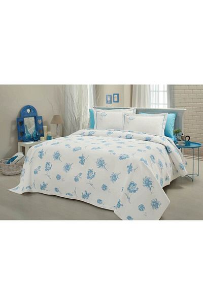 Sarev Seal Eva Single Blue Turquoise Floral Pattern Pique Set