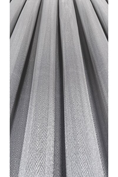 Yuka Gri Balık Sırtı Model Desenli 1/3 Sık Pile Tül Perde Kırışmaz Ütü İstemez Eteği Kurşunlu