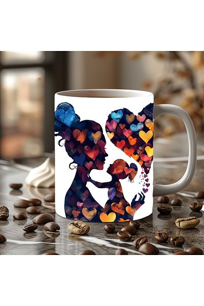 Evion Porcelain Mug in Mother and Baby Design - Gift Mug - Printed Mug