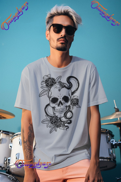 oneagılyazı Tricou oversize cu imprimeu cu craniu