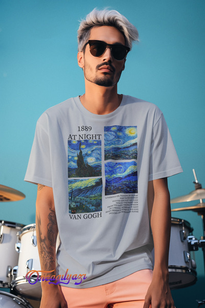 oneagılyazı تي شيرت فان جوخ كبير الحجم مطبوع