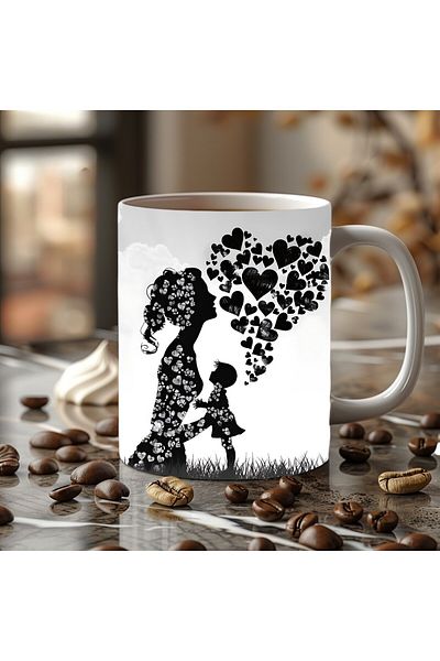 Evion Porcelain Mug in Mother and Baby Design - Gift Mug - Printed Mug
