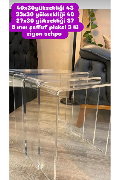 innossa pleksi dekorasyon 8 mm şeffaf pleksi 3 lü zigon sehpa