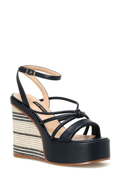 Nine West COROW 4FX Marineblaue Damensandalen mit Keilabsatz