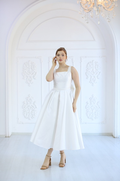 minel aşk Kare Yaka Fiyok Detaylı Elbise