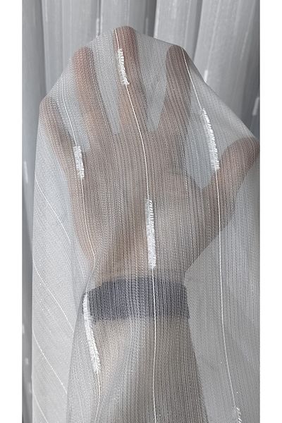 Yuka Bamboo Tulle Curtain with Leaded Skirt and Ruffle Detail - 1/3 Close Pleat Does Not Want Crinkle Ironing