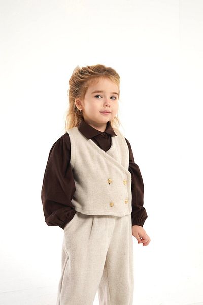 le petit sole Girl's Wide Cut Shirt Stamp Suit 3 Pieces