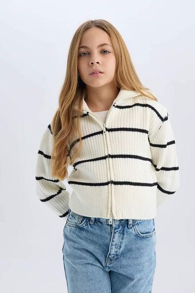 DeFacto Girl's Striped Zippered Knitwear Cardigan D1387A824Wn