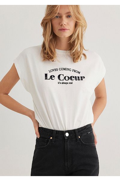Mavi Bedrucktes weißes T-Shirt mit normaler Passform 1612895 -70057