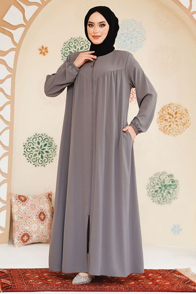 Neva Style Hijab gri cu fermoar Ferace 45285GR