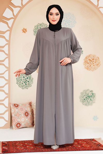 Neva Style Hijab gri cu fermoar Ferace 45285GR