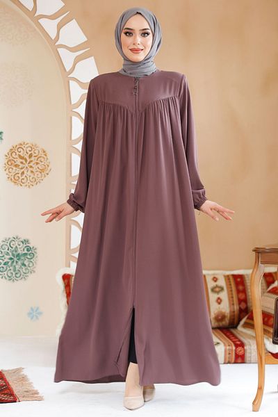 Neva Style Dusty Rose Zippered Hijab Ferace - 45285Gk