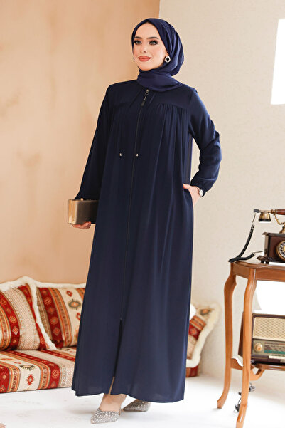 Neva Style Zippered Navy Blue Hijab Ferace 45290L