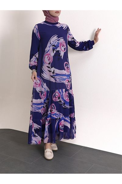 Modamorfo Patterned Layered Skirt and Ribbed Chiffon Dress
