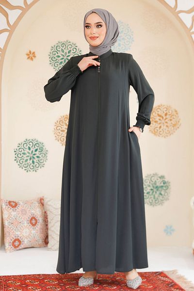 Neva Style حجاب كاكي بسحاب Ferace 45294HK