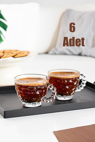 Porsima Luxury Quality Cherry Coffee - Set of 6 Stoned Beads Glass Coffee and 80ml Teacup