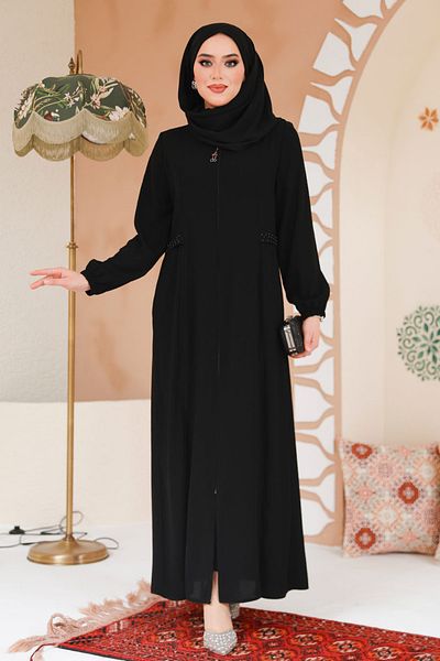 Neva Style Hijab negru cu pliuri Ferace 45289S