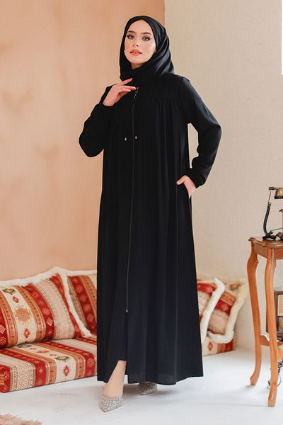 Neva Style Hijab negru cu fermoar Ferace 45290S