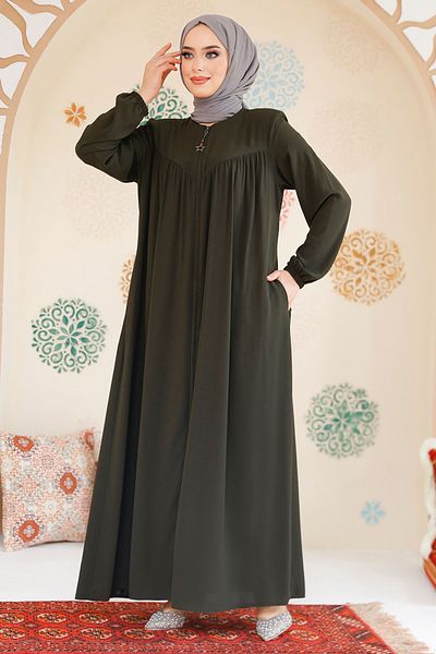 Neva Style Hijab kaki cu fermoar Ferace 45285HK