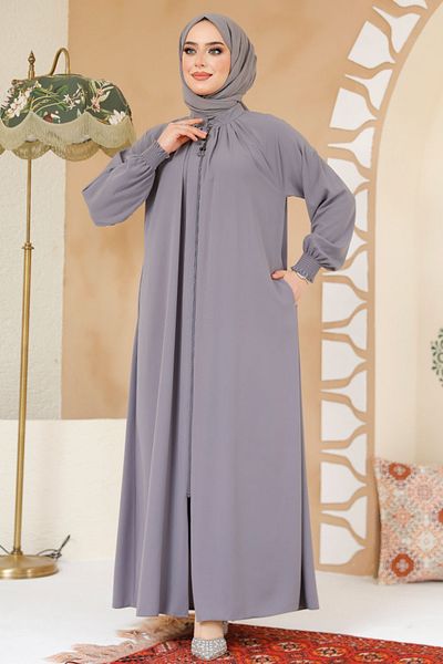 Neva Style Zippered Gray Hijab Ferace 45293Gr