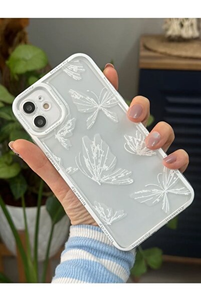 Powerfox İphone 11 Uyumlu (KÖŞELİ 12 GÖRÜNÜMLÜ) Saydam Kelebek Baskılı Kamera...
