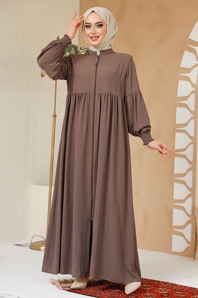 Neva Style Zippered Dark Mink Hijab Ferace 45286Kv